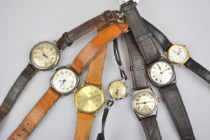 Appraisal: Three 's silver-cased wristwatches and four various other wristwatches