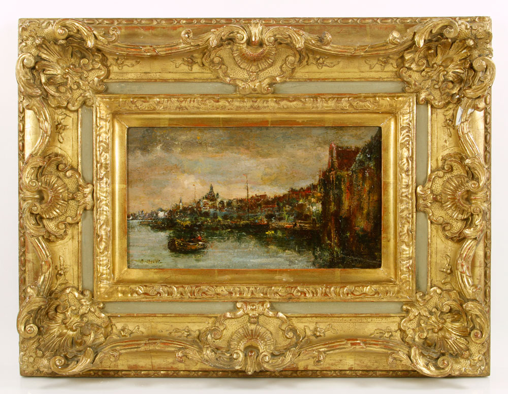 Appraisal: - French Canal Scene O P French canal scene oil