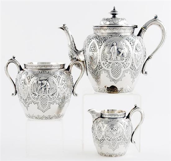 Appraisal: Scottish Chinoiserie sterling tea service Glasgow dated ornate chased and