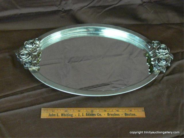 Appraisal: Godinger Silverplate Mirrored Vanity Tray - nice oval with roses