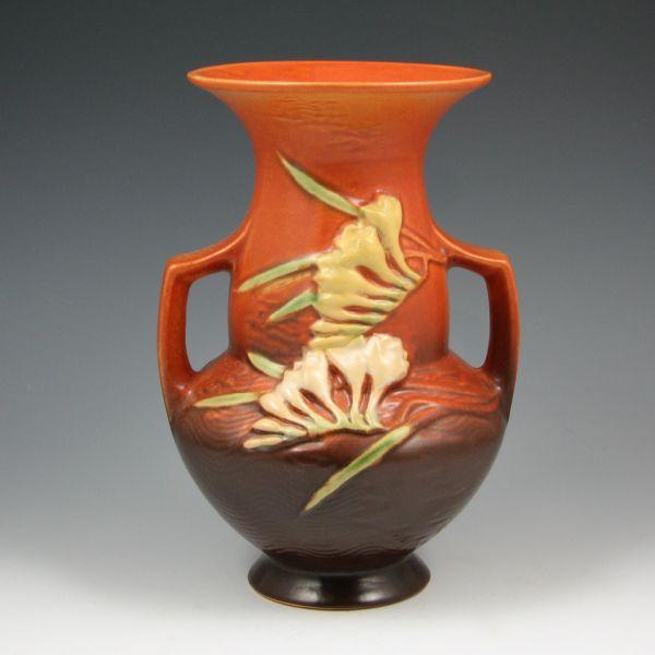 Appraisal: Roseville Freesia vase in brown Marked Roseville USA - Mint