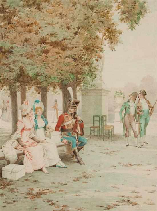 Appraisal: Lionel Peraux French b Encounter at the Park watercolor on