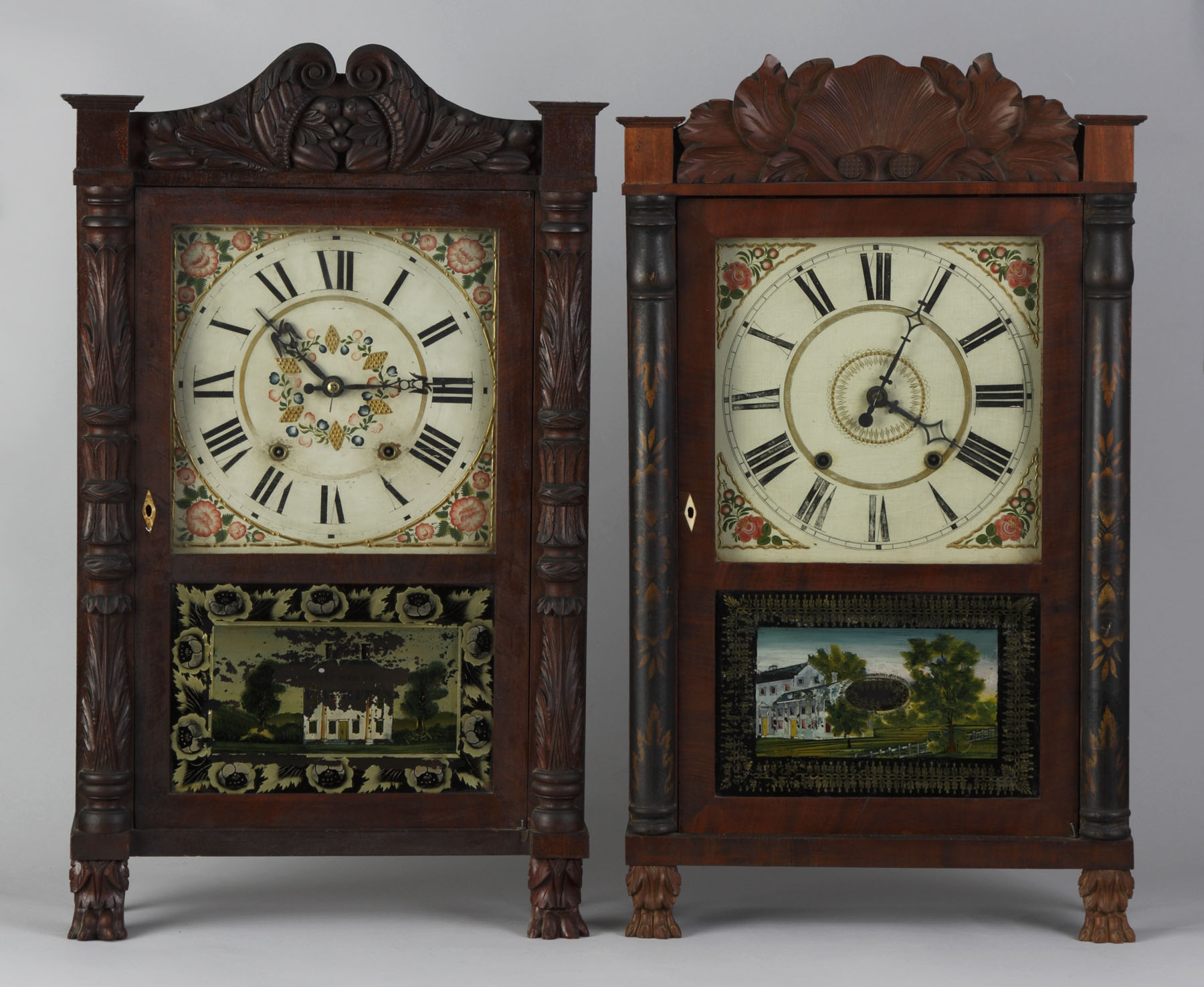 Appraisal: Riley Whiting Carved Shelf Clock Mahogany case with cornucopia carved