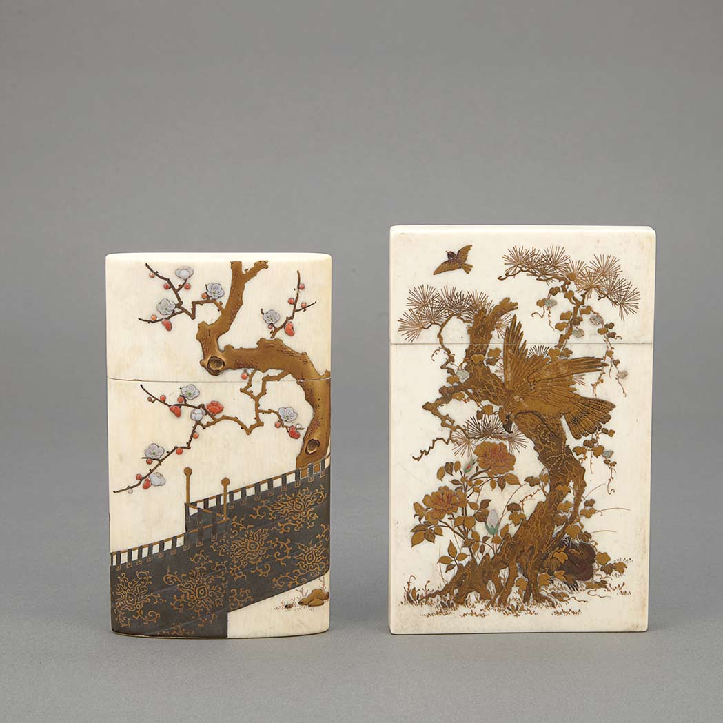 Appraisal: Two Japanese Shibayama Ivory Card Cases Meiji Period Each of