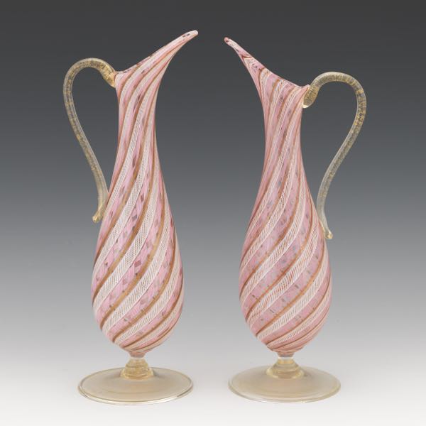 Appraisal: PAIR OF MURANO GLASS PITCHERS Two blown glass pitchers with