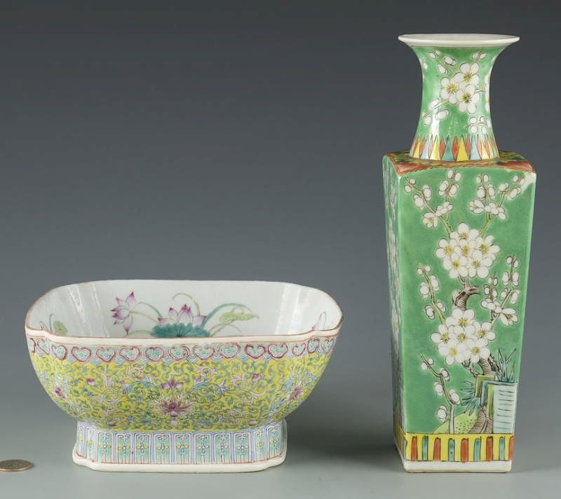 Appraisal: Famille Rose Footed Bowl and Vase st item Chinese Famille