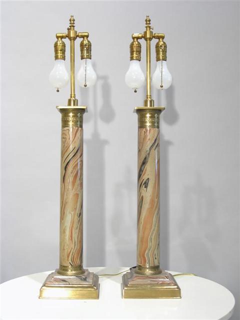 Appraisal: PAIR OF VICTORIAN STYLE MARBELIZED AND GILT-METAL TABLE LAMPS Each