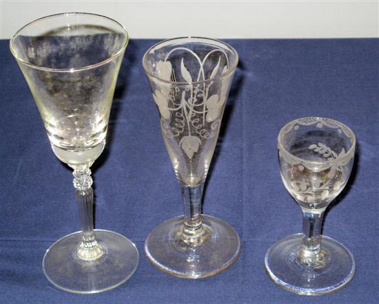 Appraisal: th century wine glass with engraved bowl high th century