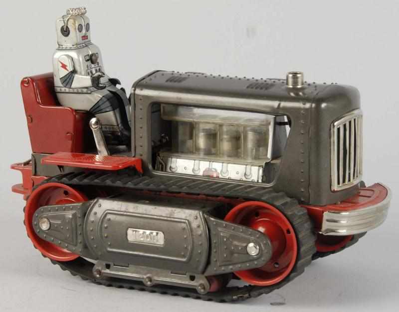 Appraisal: Tin Litho Robot Bulldozer Battery-Operated Toy Description Japanese Working Piston