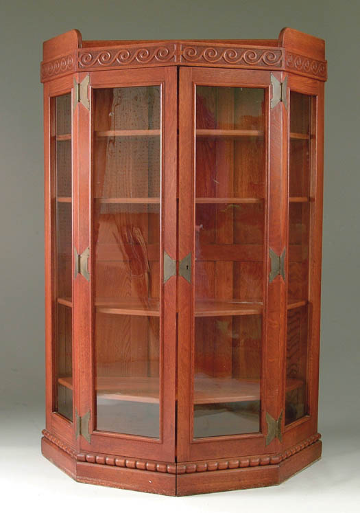 Appraisal: OAK GLASS FRONT CHINA CABINET Double front angled doors with