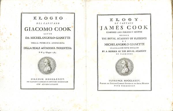 Appraisal: GIANETTI MICHELANGIOLO Elogy of Captain James Cook Recited Before the