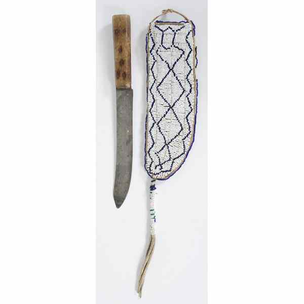 Appraisal: Northern Plains-style Beaded Hide Knife Sheath and Knife from the