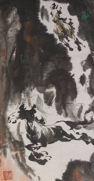 Appraisal: Ye Zuibai - Two Horses Ink and color on paper