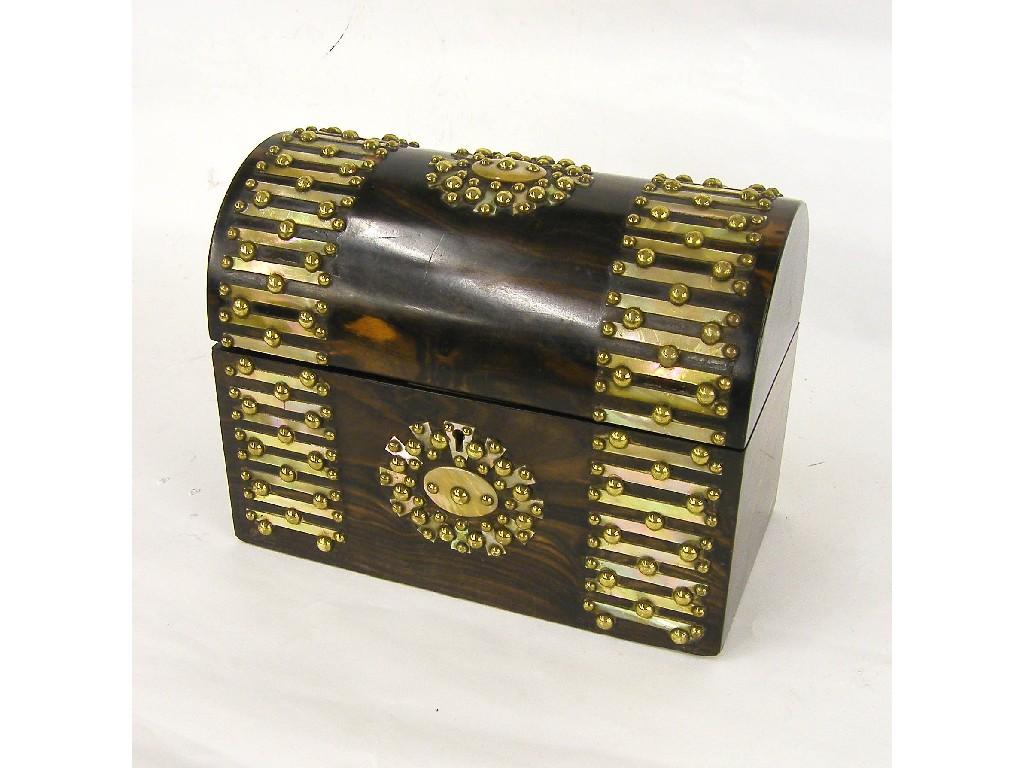 Appraisal: th century coromandel two division tea caddy the hinged dome