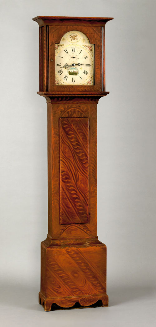 Appraisal: Massachusetts painted pine tall case clock ca the flat top