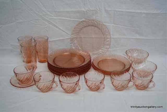 Appraisal: Arcorco of France Pink Glass pc Table SettingThis is foe