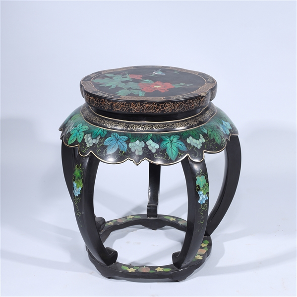 Appraisal: Circular Chinese stool with gilt floral foliate animal and grape