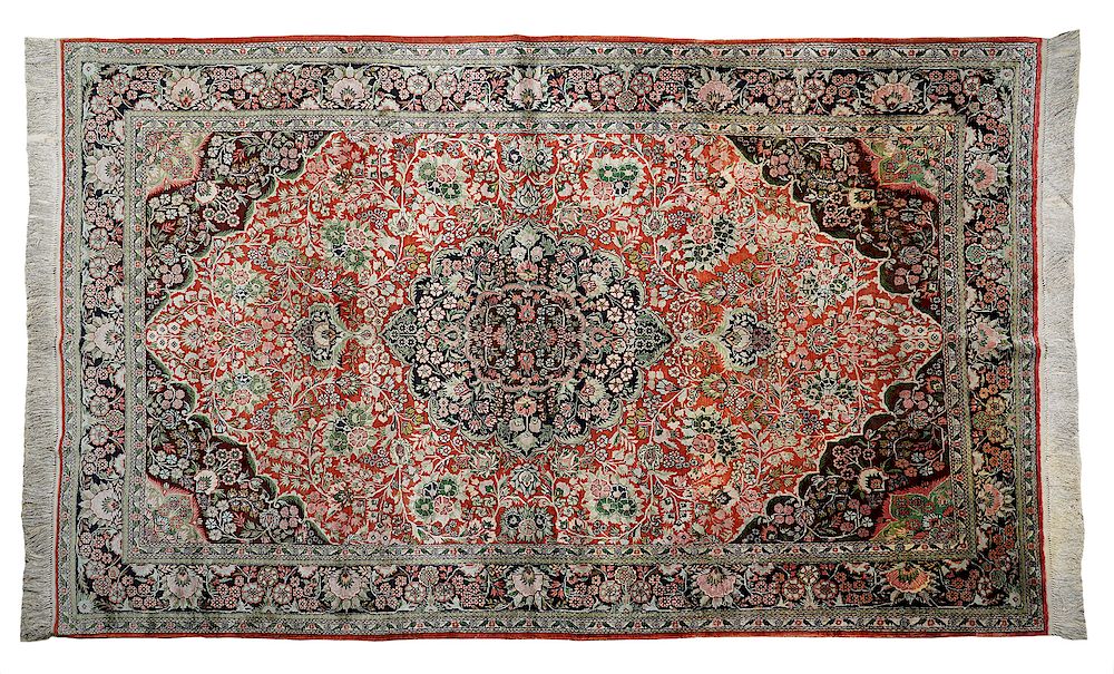 Appraisal: Persian Silk Qum th C Carpet Persian Qum silk carpet