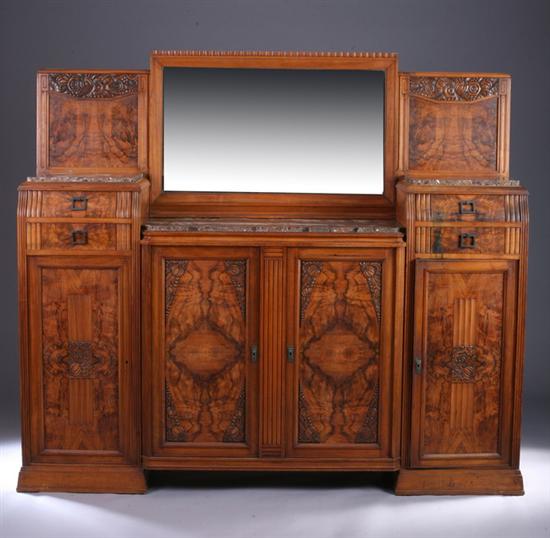 Appraisal: FRENCH ART DECO BURLED WALNUT MARBLE-TOP BUFFET early th century