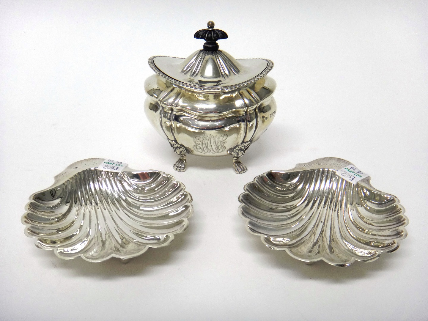 Appraisal: Silver comprising a hinge lidded tea caddy of oval form