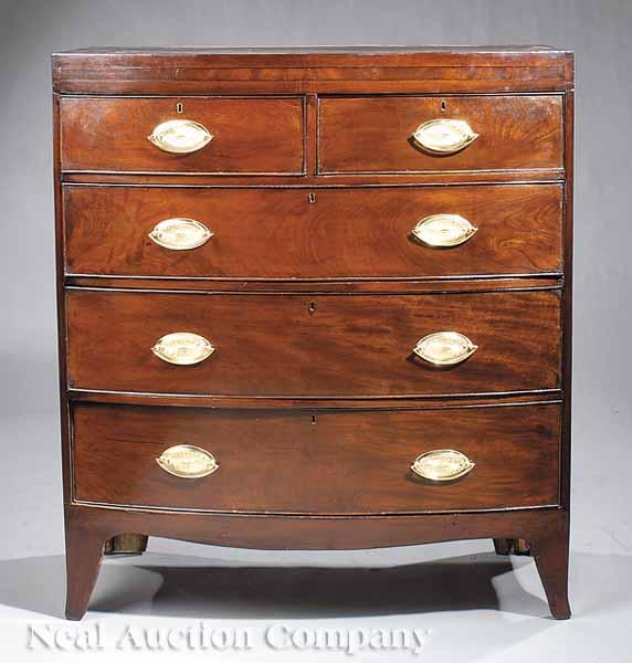 Appraisal: A William IV Inlaid Mahogany Bow-Front Chest c the banded