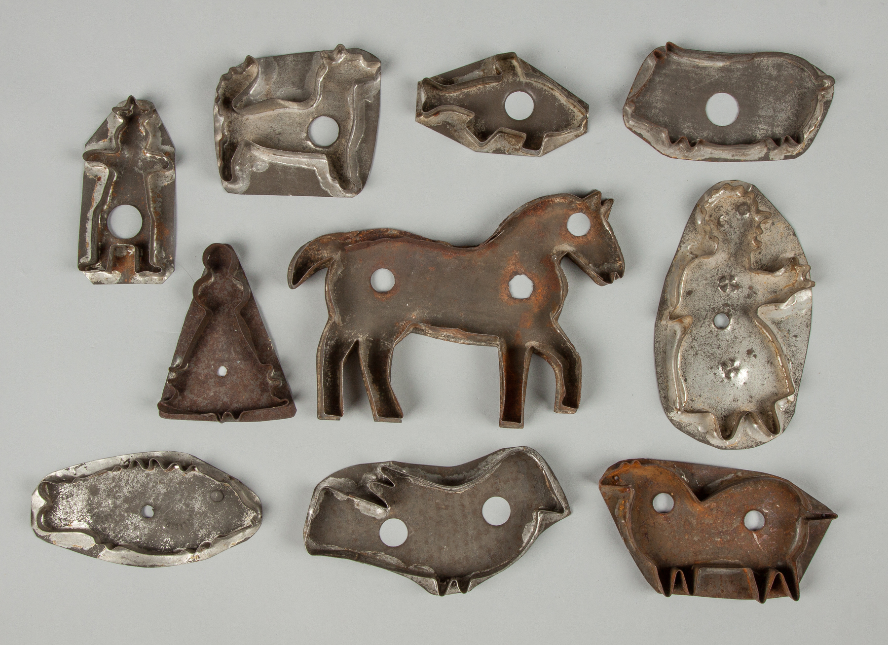 Appraisal: Group of Ten Tin Cookie Cutters th cent Animals figural