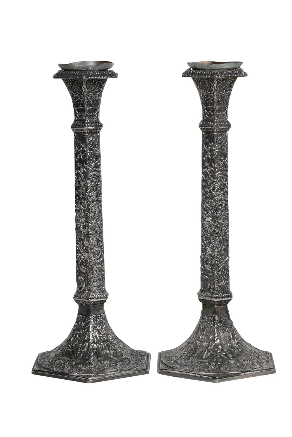 Appraisal: PAIR OF SILVERPLATE CANDLESTICKS inches high Condition