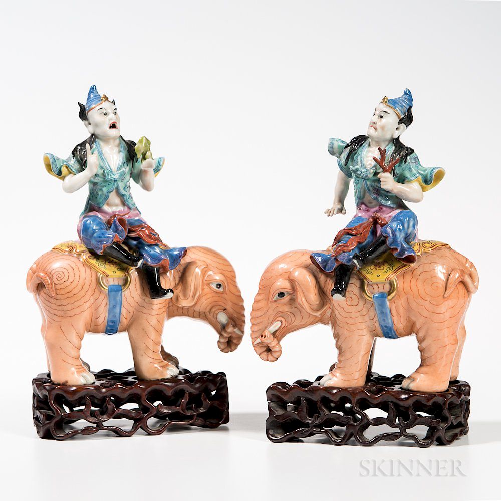 Appraisal: Pair of Famille Rose Export Porcelain Figurines Pair of Famille