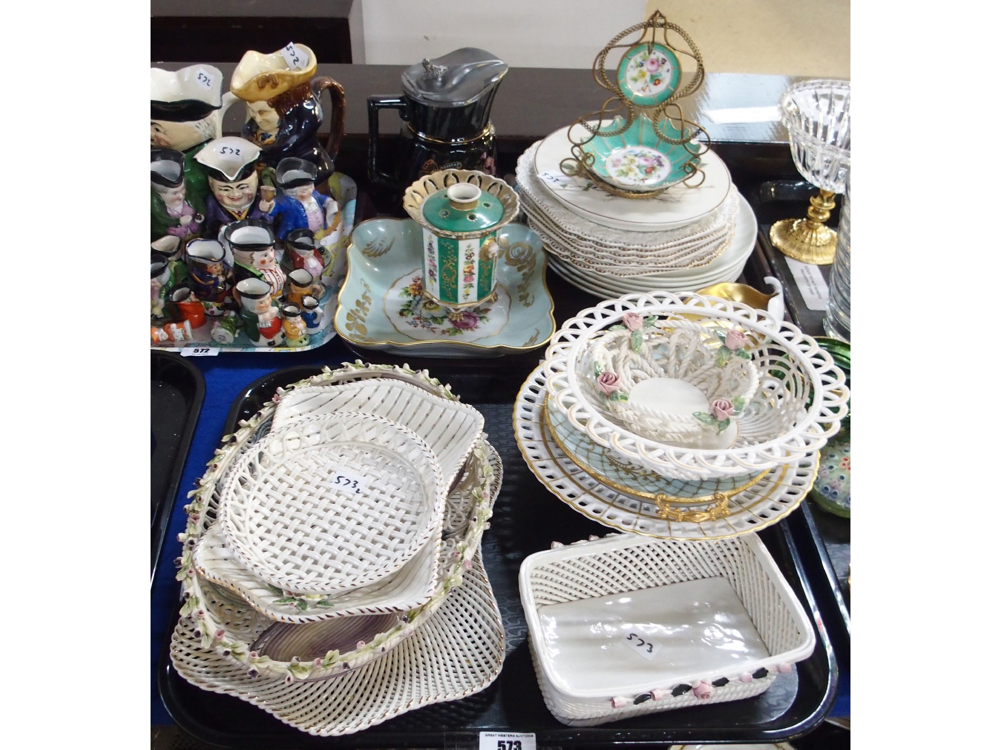 Appraisal: Two tray lots to include assorted plates basket weave dishes