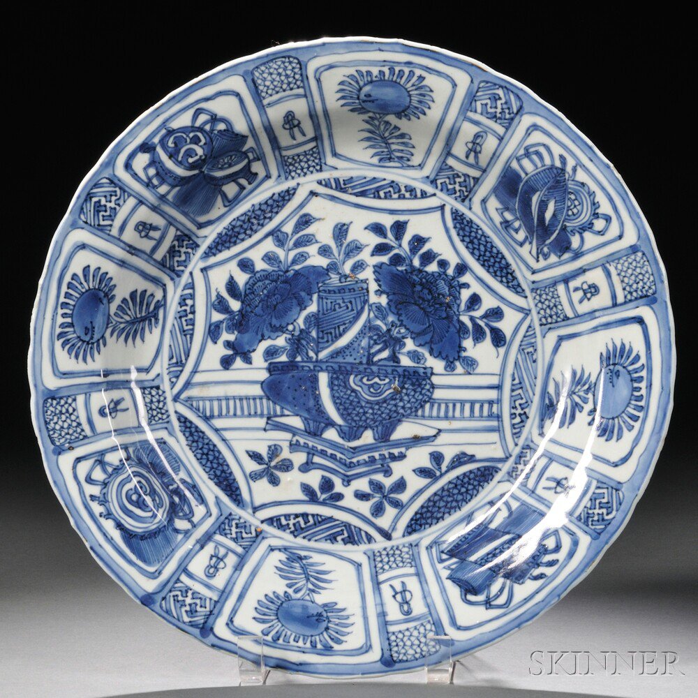 Appraisal: Blue and White Kraak Ware Plate China for export late