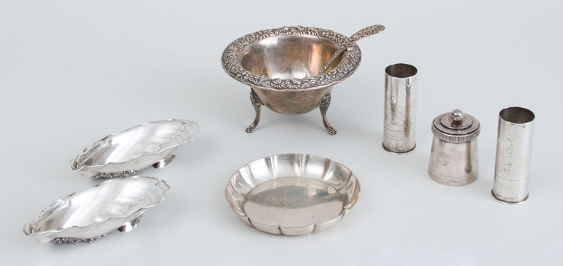 Appraisal: PAIR OF GORHAM SILVER SHELL-FORM SALTS AND FIVE OTHER AMERICAN