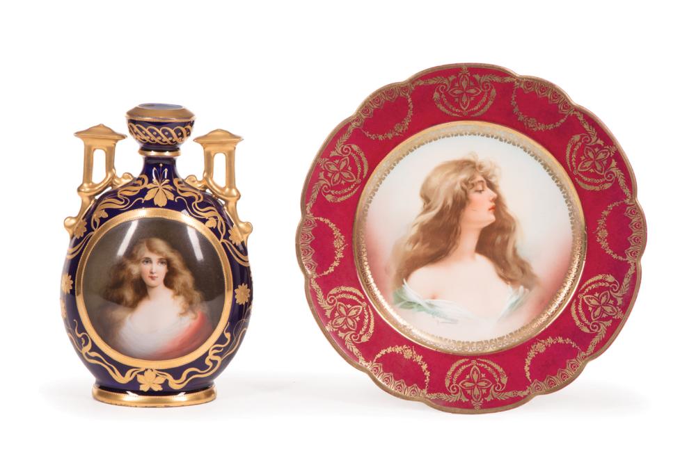 Appraisal: Two Continental Vienna-Style Polychrome Porcelain Portrait Pieces each with beehive