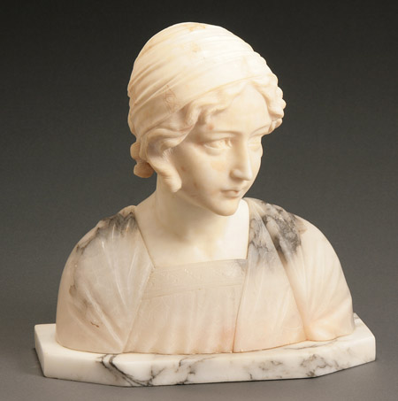 Appraisal: Italian Alabaster and Onyx Bust of Young Woman First Quarter