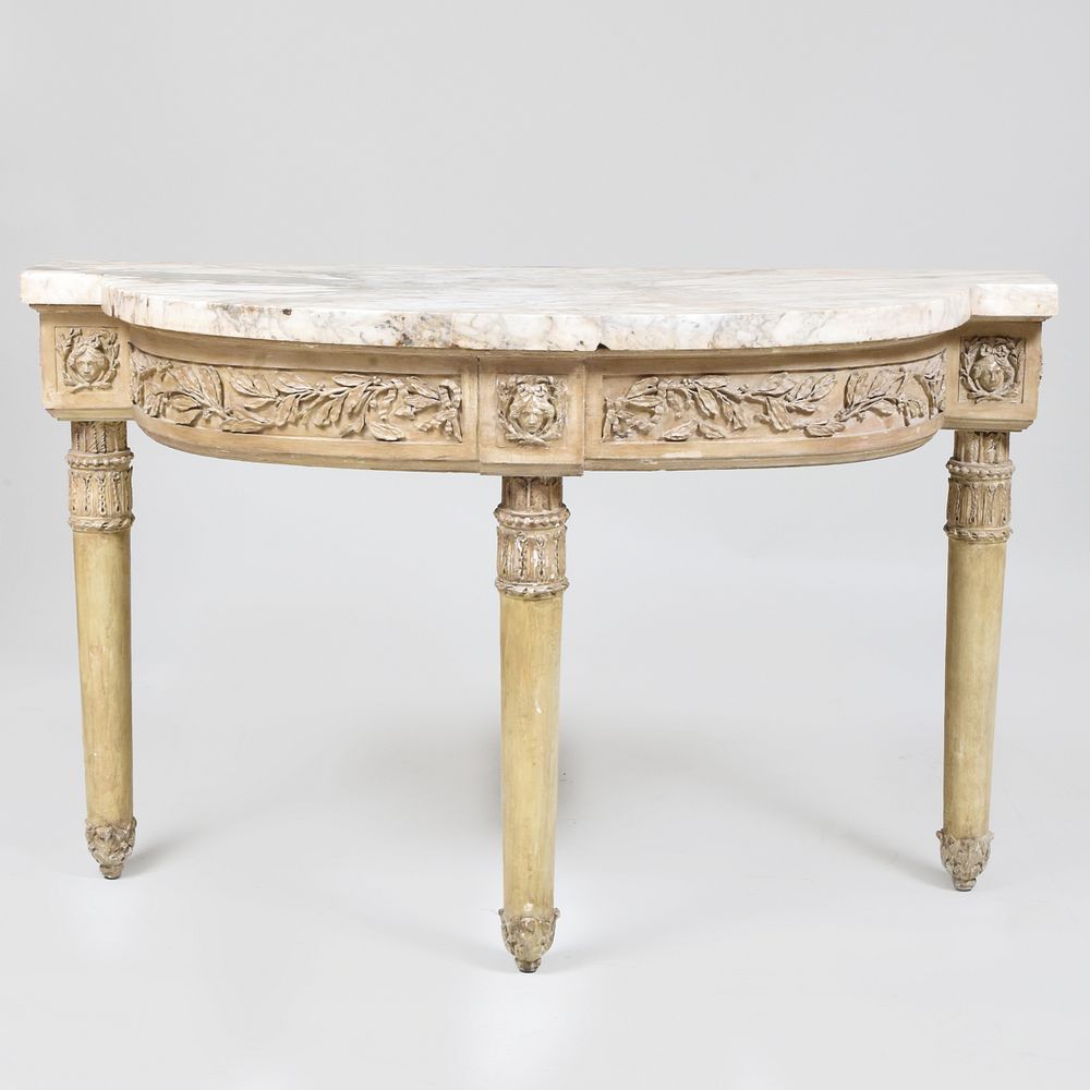 Appraisal: Louis XVI Provincial Grey Painted D-Shaped Console Fitted with a