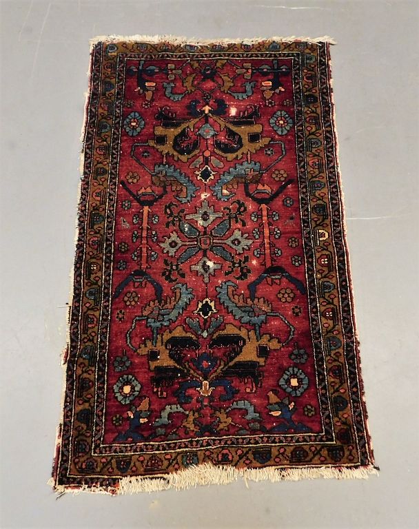 Appraisal: Oriental Maroon Botanical Rug Middle East th Century Repeating floral