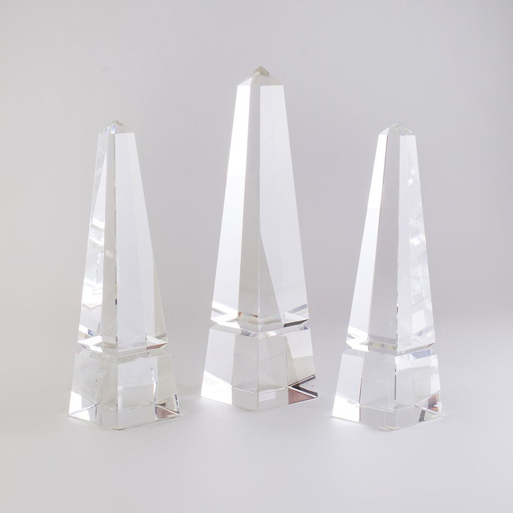 Appraisal: Group of Three Glass Obelisks The largest in high Condition