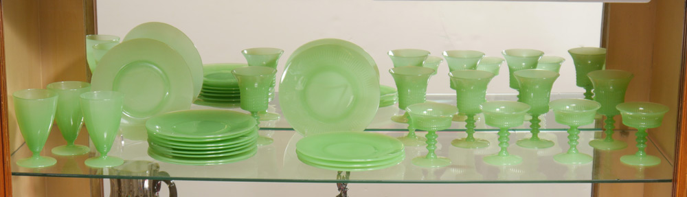 Appraisal: FENTON LINCOLN INN JADE GLASSWARE PLUS To include goblets ''