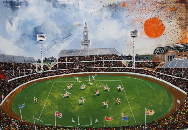 Appraisal: Bernard Hesling - Polo Match at Sydney Showground enamel panel