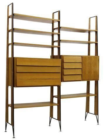 Appraisal: Italian mid-century modern modular bookcase c s black metal frame