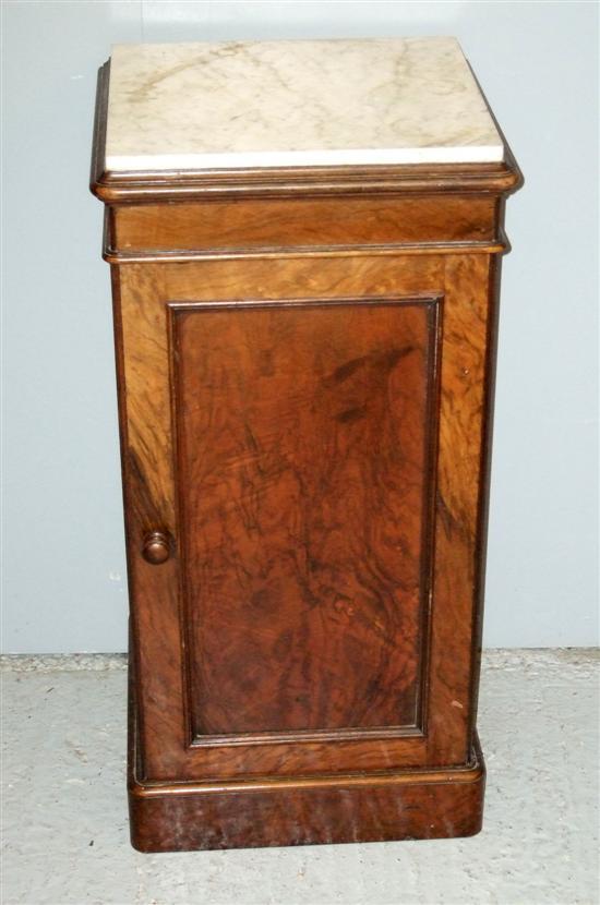 Appraisal: th century marble top walnut pot cupboard with a single