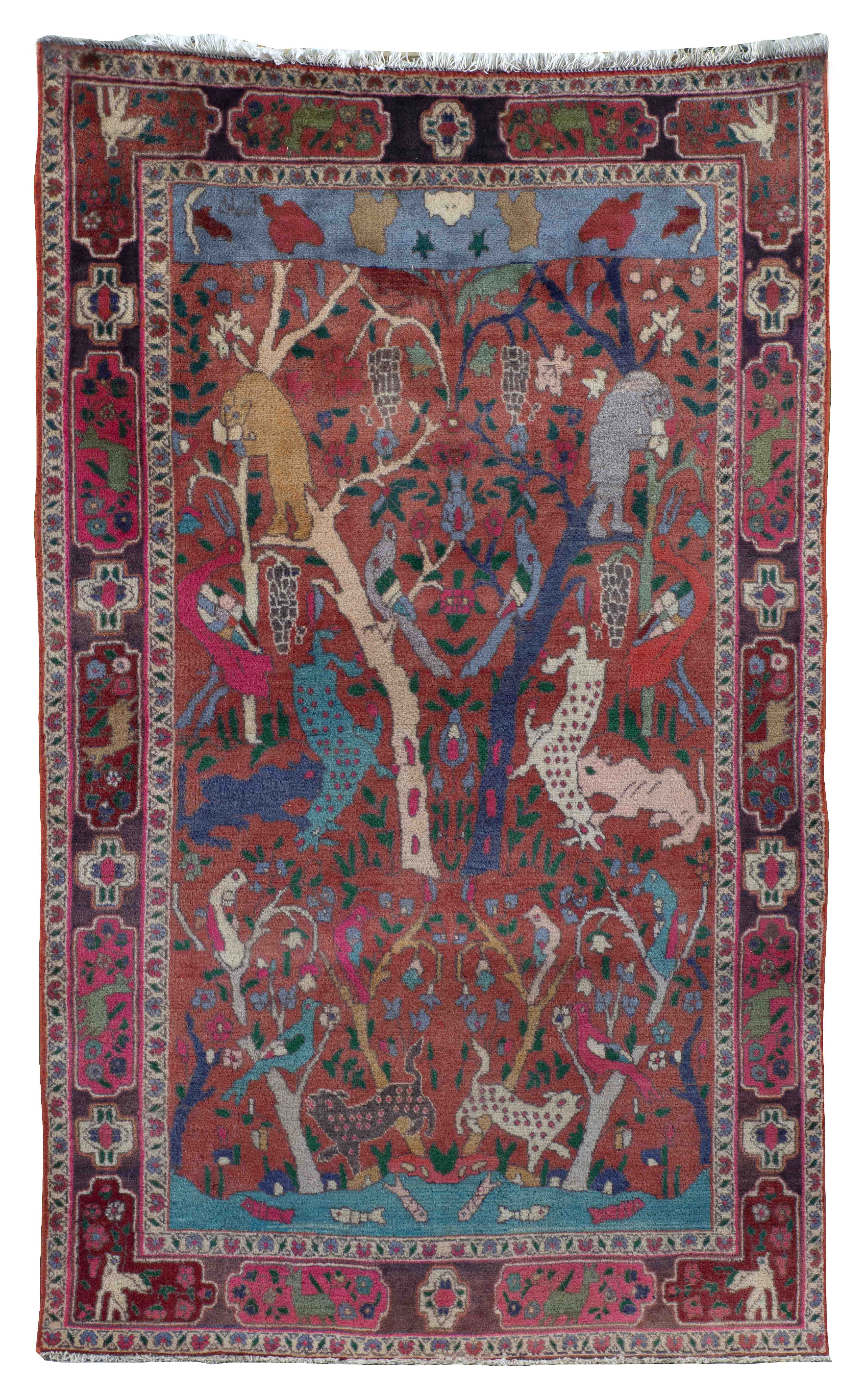 Appraisal: ORIENTAL RUG PERSIAN ' x ' Red field with forest