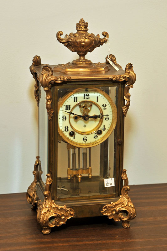 Appraisal: ANSONIA MANTLE CLOCK Eight day time strike clock with brass