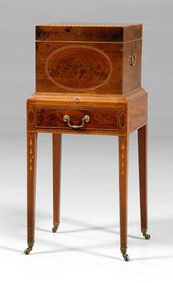 Appraisal: Hepplewhite style cellaret on stand mahogany with elaborate barberpole patera