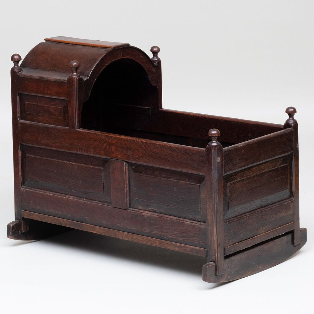 Appraisal: English Provincial Carved Oak Cradle x x in The Estate