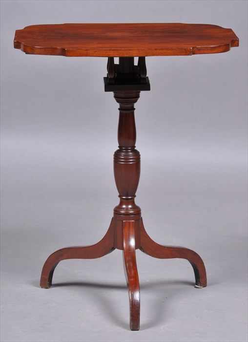 Appraisal: FEDERAL CHERRY CANDLESTAND WITH BIRDCAGE SUPPORT The rectangular tilt top