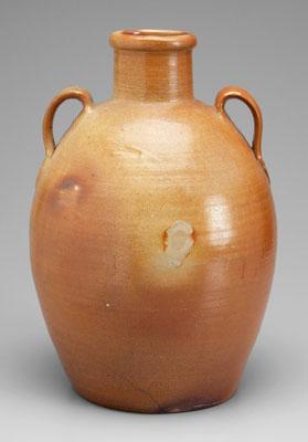 Appraisal: Salt glazed stoneware jug ovoid with double strap handles collared