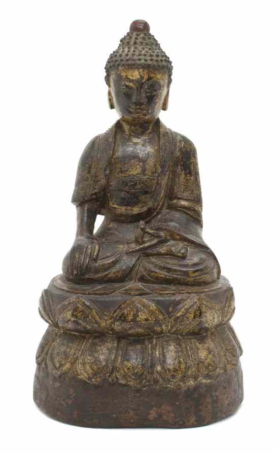 Appraisal: A Chinese Gilt Bronze Seated Buddha the seated figure having