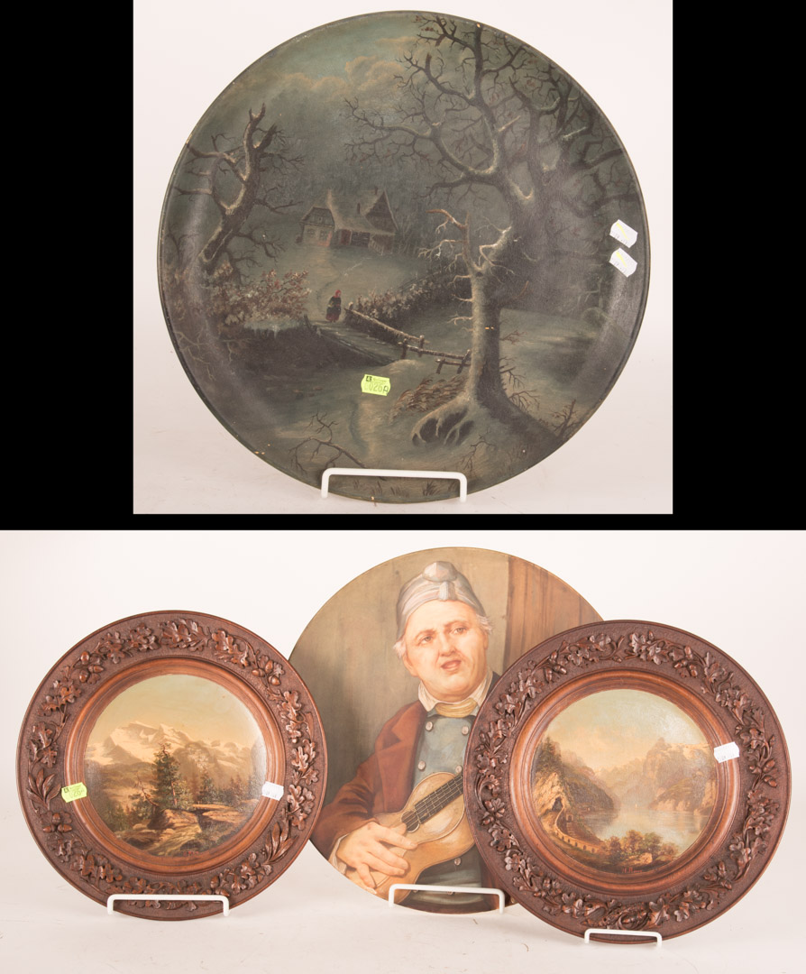 Appraisal: a Four plaques including two hand painted pottery plaques and