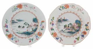 Appraisal: Two Fine Chinese Export Famille Rose Plates circa landscape decoration