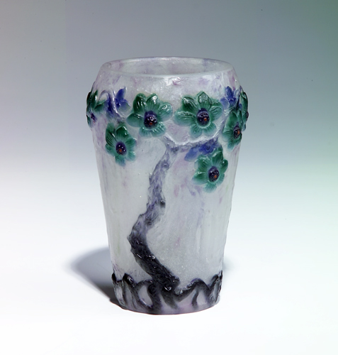 Appraisal: GABRIEL ARGY-ROUSSEAU Pate-de-verre vase decorated with trailing peonies in shades